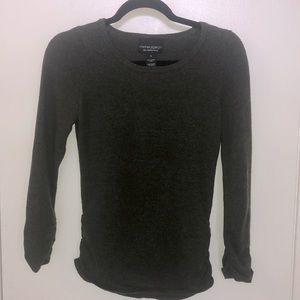 Green merino wool sweater with rouched side detail